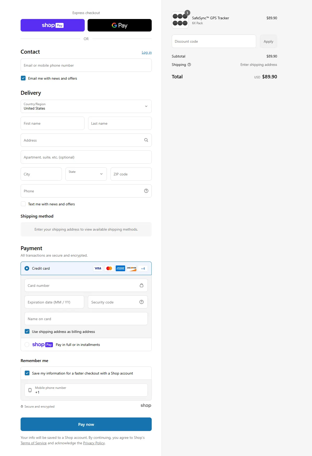 SafeSync™ GPS Tracker Secure Checkout Page